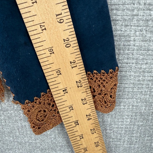 Vintage Lew Magram Suede Skirt Set Women 14 Blue Crochet Fringe Boho Western - Picture 7 of 16